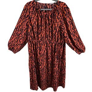 Elizabeth And James Orange Navy Blue 3/4 Balloon Sleeve Peasant Midi Dress Sz 2X